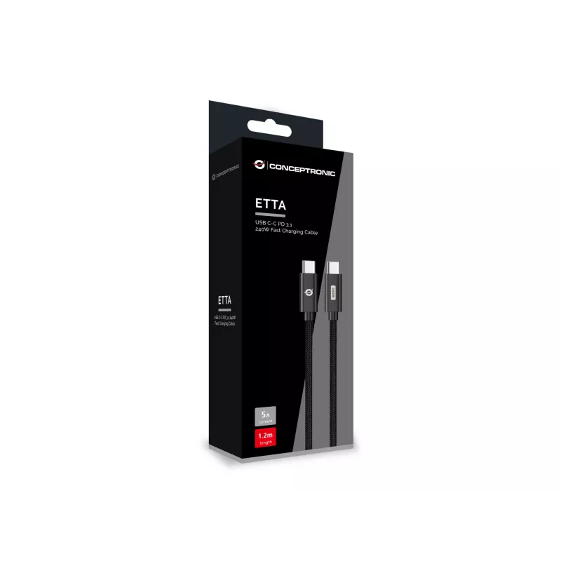 Conceptronic ETTA03B20 USB C-C PD 3.1 240W kiirlaadimiskaabel 2 m, 48 V 5 A, 480 Mbit/s, E-Mark