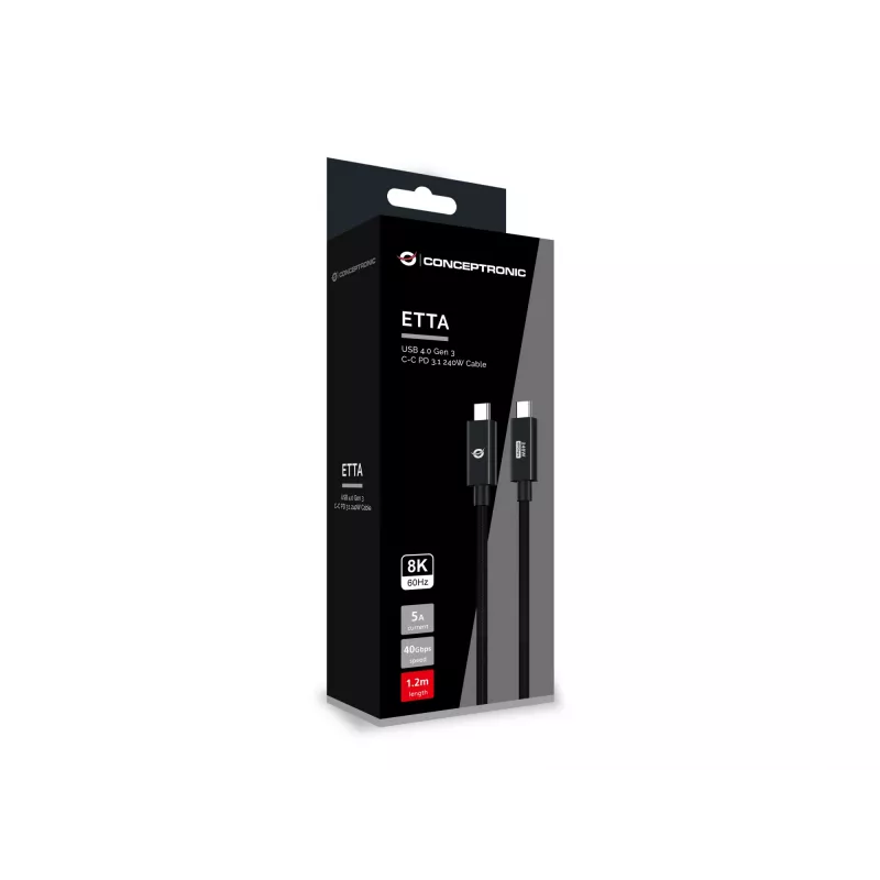 Conceptronic ETTA04B12 USB 4.0 Gen 3 C-C PD 3.1 240W kaabel 1,2 m, 48 V 5 A, 40 Gbps, E-Mark