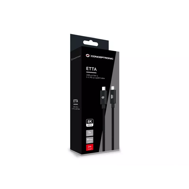 Conceptronic ETTA04B20 USB 4.0 Gen 3 C-C PD 3.1 240W kaabel 2m, 48V 5A, 40Gbps, E-Mark