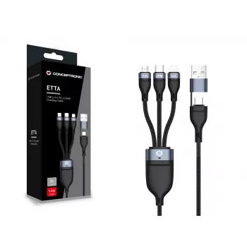 Conceptronic ETTA05B15 USB 3-in-1 PD 3.0 60 W laadimiskaabel 1,5 m, 20 V 3 A, 480 Mbit/s