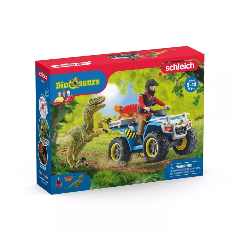 schleich Dinosaurs Quad põgenemine Velociraptori eest, Dinosaurused ja vulkaan, Uurimisjaam, 4 a, Mitmevärviline, Plastik