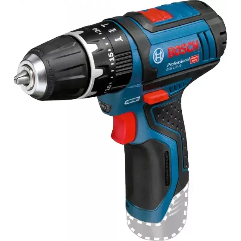 Püstolkäepidemega trell Bosch GSB 12V-15, 1300 p/min, 2 Ah aku