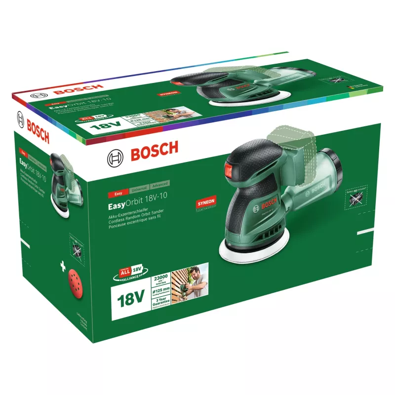 Bosch EasyOrbit 18V-10 (Baretool), ekstsentriklihvija, must, roheline, plast, Saksamaa, 23000 OPM, 1 mm