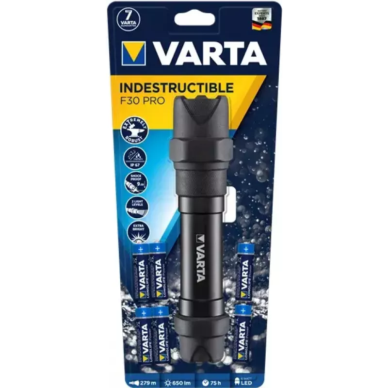 Käsilamp Varta INDESTRUCTIBLE F30 PRO Must 6W 650lm IP67