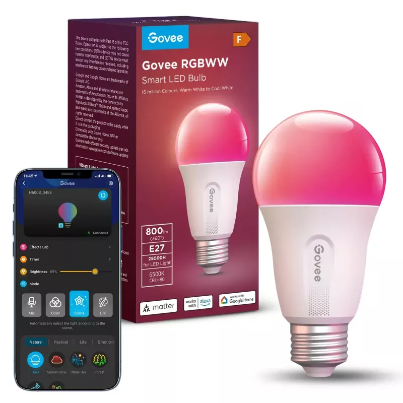 Nutipirn Govee Smart Wifi&BLE Light Bulb 800 lm — E27, 9 W, Wi‑Fi/Bluetooth, valge