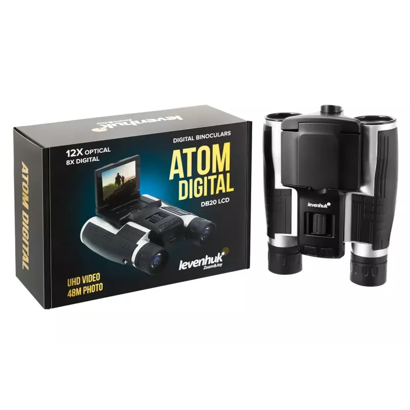 Binokkel Levenhuk Atom DB20 20× suurenduse ja sisseehitatud 2 MP kaamera, LCD-ekraaniga