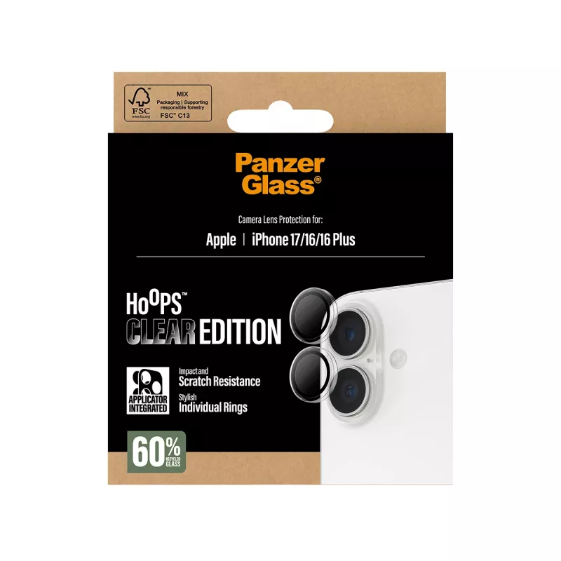 PanzerGlass ® Hoops® Kaamera objektiivi kaitse Läbipaistev iPhone 17 | iPhone 16 | 16 Plus