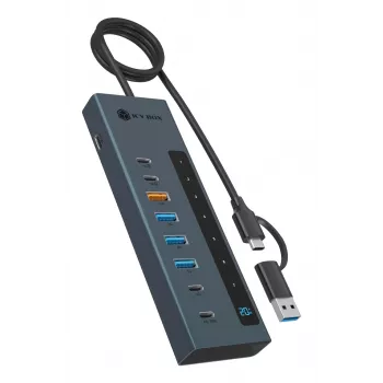 RAIDSONIC ICY BOX 9-in-1 jaotur Power Deliveryga, USB 3.2 Gen 2 USB-C/Type-A host, alumiinium, sinine