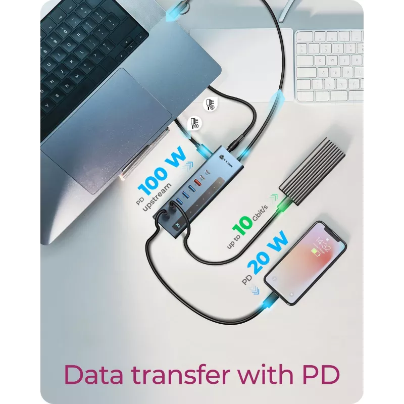 RAIDSONIC ICY BOX 9-in-1 jaotur Power Deliveryga, USB 3.2 Gen 2 USB-C/Type-A host, alumiinium, sinine