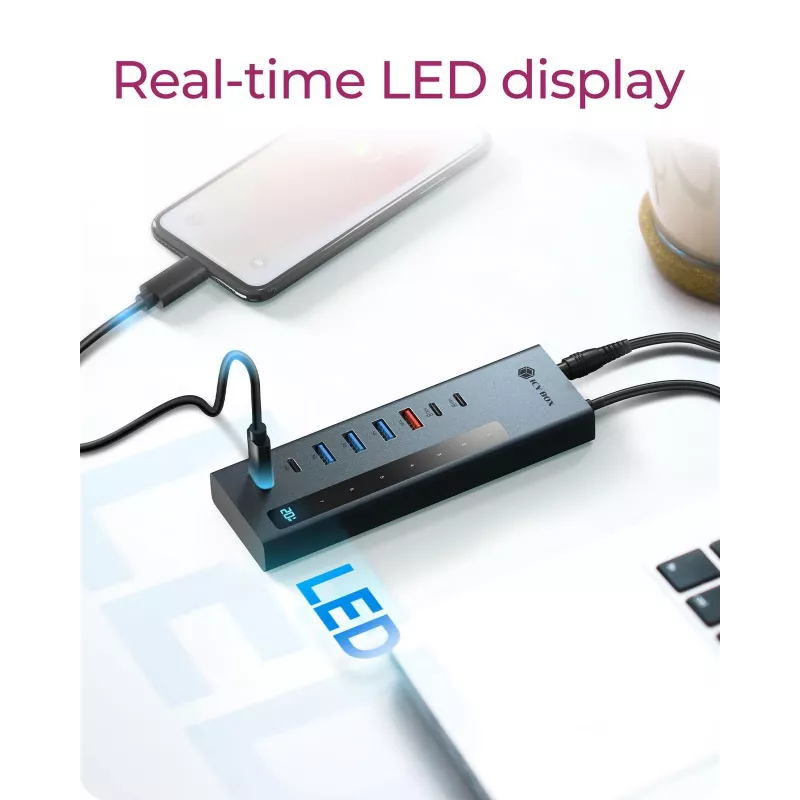 RAIDSONIC ICY BOX 9-in-1 jaotur Power Deliveryga, USB 3.2 Gen 2 USB-C/Type-A host, alumiinium, sinine