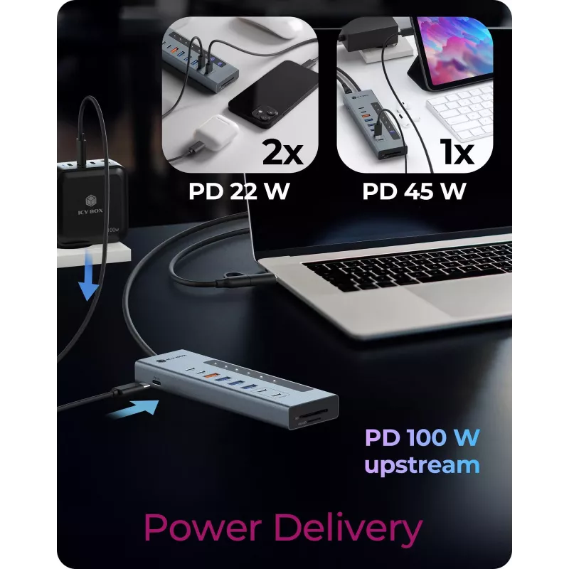 ICY BOX 11-in-1 USB USB-C hub koos kaardilugeja ja PD-ga