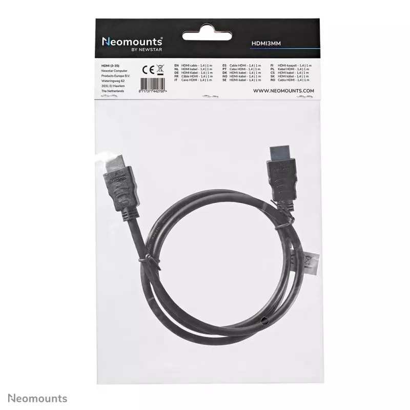 Neomounts HDMI3MM HDMI-kaabel - 1 meeter, 1 m, HDMI tüüp A (standardne), HDMI tüüp A (standardne), 10,2 Gbit/s, Must
