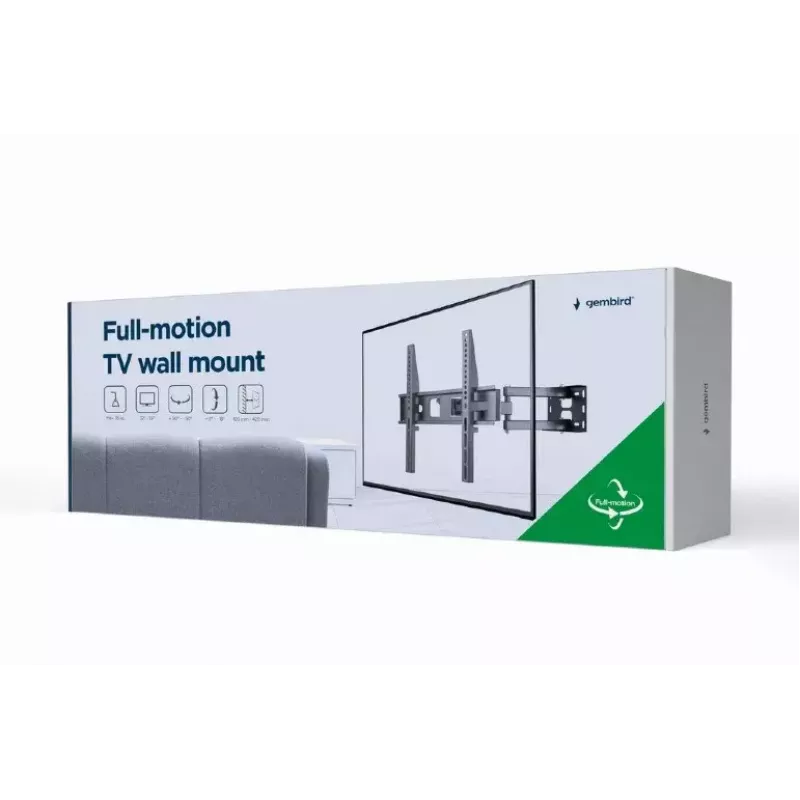 TV seinahoidik Gembird WM-55ST-03 32–55-tollistele ekraanidele, VESA kuni 400x400, kalle -18°/5°, pööre ±90°, max koormus 35 kg, must