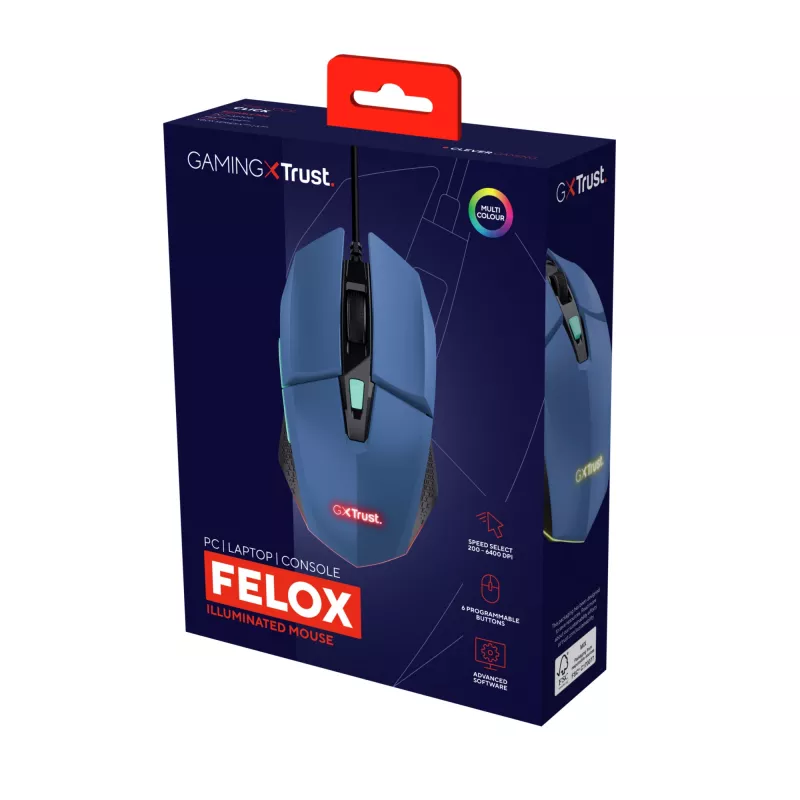 Trust GXT109B FELOX hiir Mängimine Mõlemakäeline USB Type-A 6400 DPI