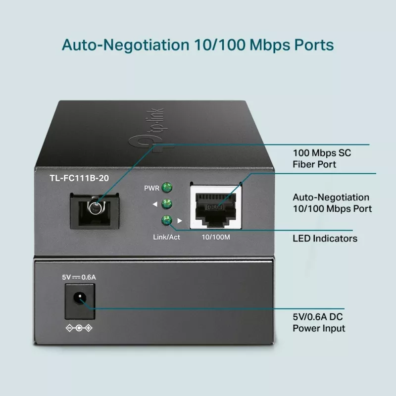 TP-Link 10/100 Mbps RJ45 kuni 100 Mbps ühemoodiline SC WDM kahesuunaline kiudmuundur