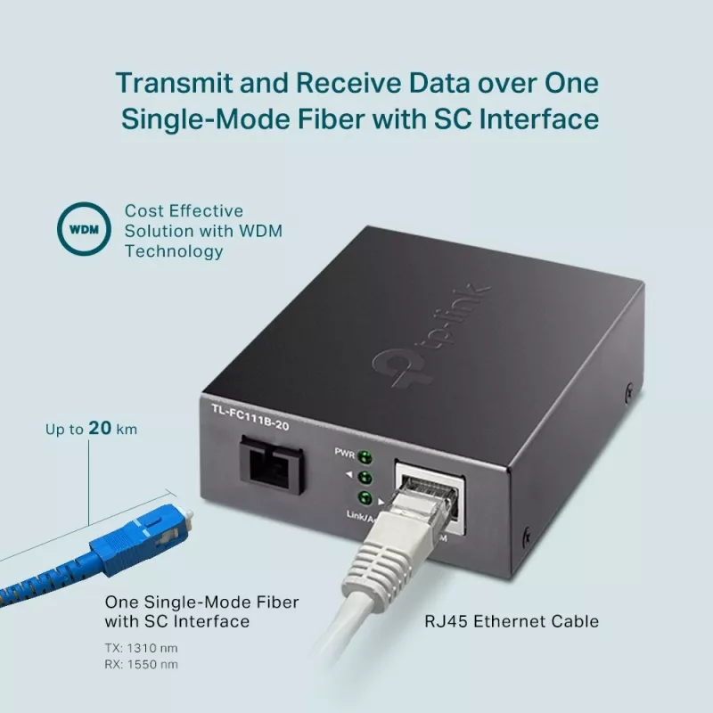 TP-Link 10/100 Mbps RJ45 kuni 100 Mbps ühemoodiline SC WDM kahesuunaline kiudmuundur