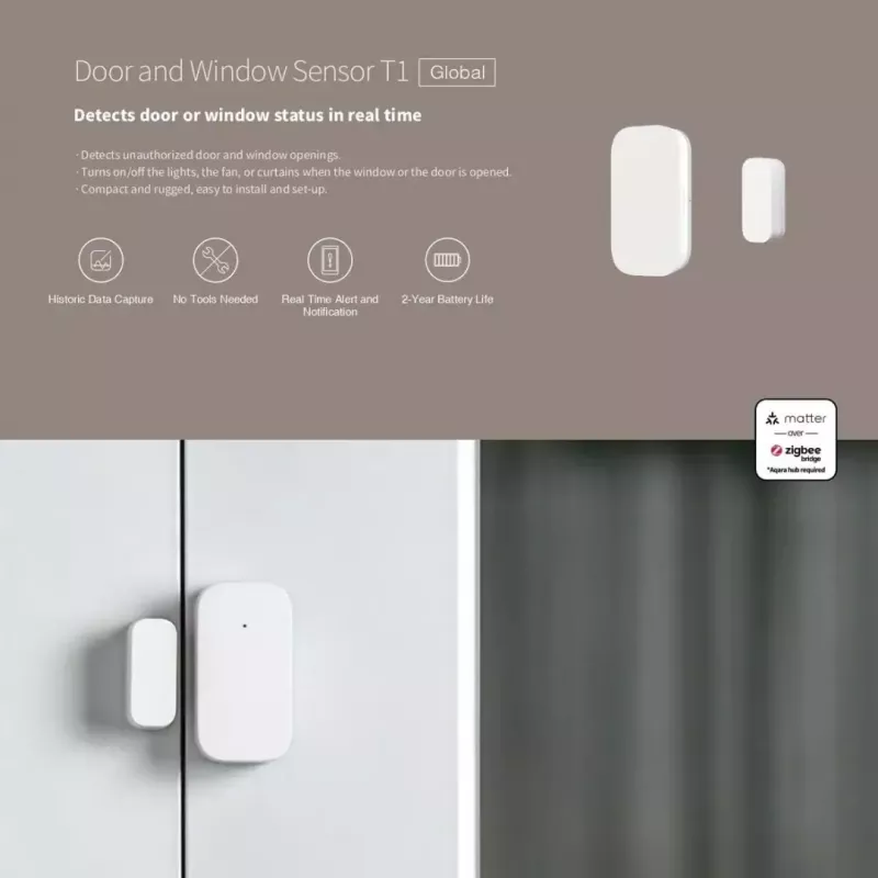 Nutika Kodu Ukse/Akna Andur, Aqara DW-S03D, Juhtmevaba, Zigbee