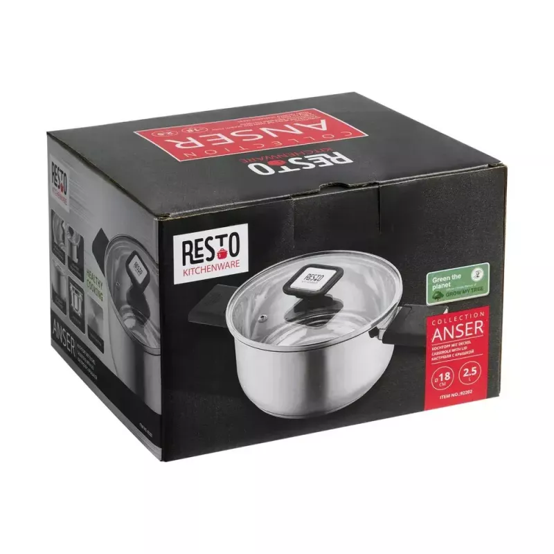 Resto Kitchenware Anser 2,5 l ümmargune pott, must, roostevaba teras
