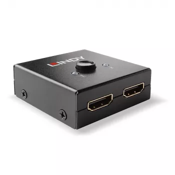 Lindy 2 pordiga HDMI 18G kahesuunaline lüliti, HDMI, metall, must, 60 Hz, 18 Gbit/s, 3840 x 2160 pikslit