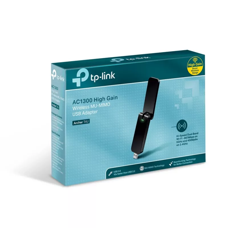 TP-Link AC1300 juhtmeta kaheribaline USB WiFi adapter, Juhtmevaba, USB, WLAN, Wi-Fi 5 (802.11ac), 867 Mbit/s, Must