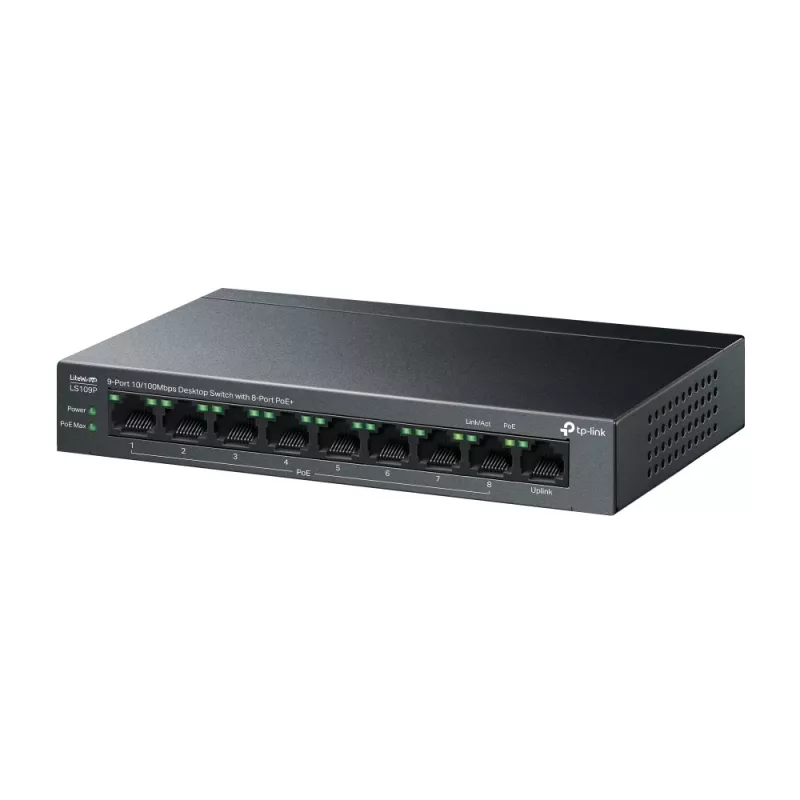 TP-Link LiteWave LS109P võrgulüliti haldamata Fast Ethernet (10/100) Power over Ethernet (PoE) Must