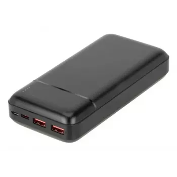 Portable Power Bank Rivacase VA2102 Lithium Polymer 20000 mAh, Quick Charge 3.0, 2×USB-A + 1×USB-C, 22.5 W, Must