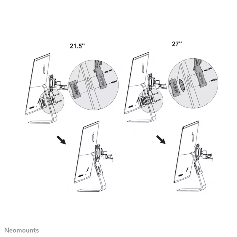 Neomounts FPMA-VESAMAC2127 iMac VESA adapterplaat, 21,5-27 tolli, VESA 75x75 / 100x100 mm, max 15 kg, teras, 730 g, hõbedane