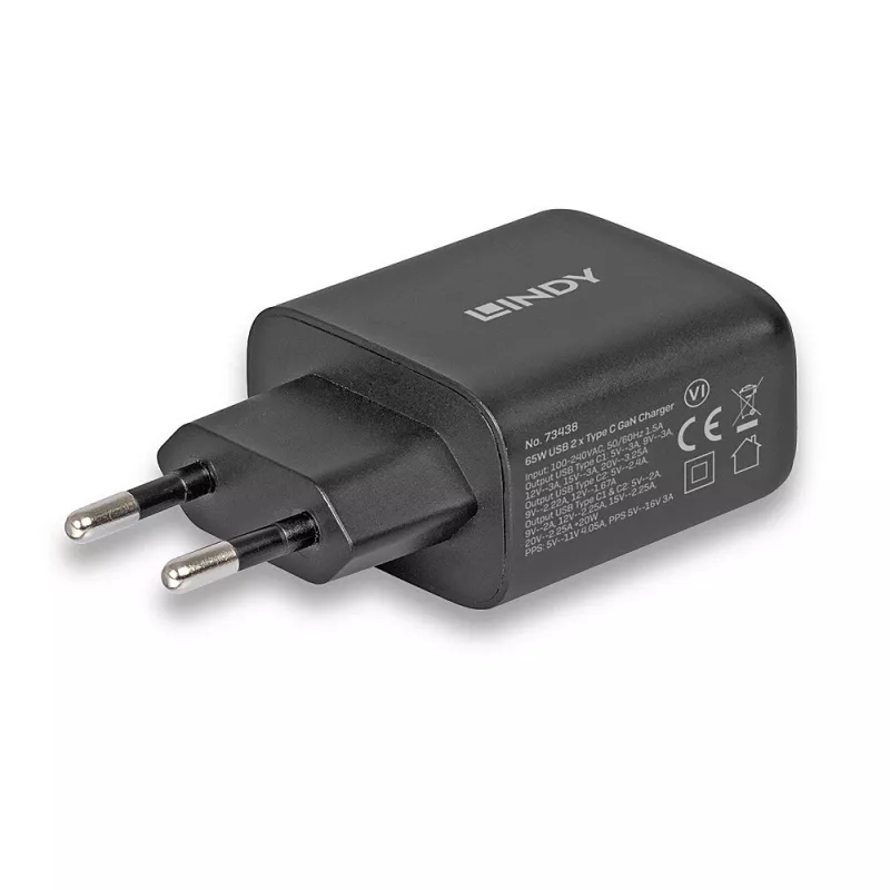Lindy 65W USB 2 x Type C GaN laadija 73438