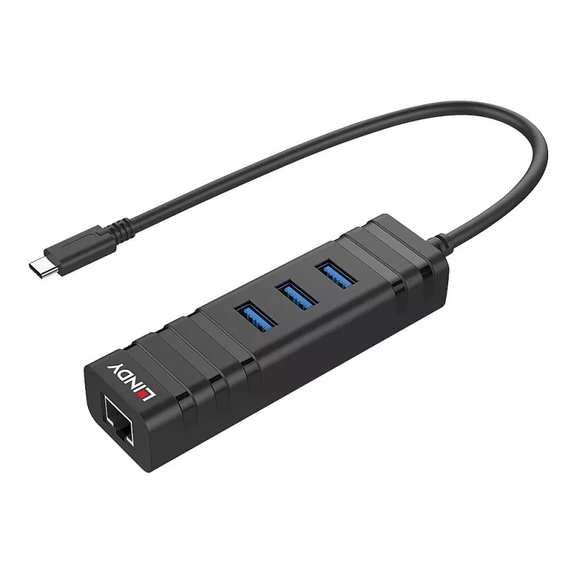USB-jaotur Lindy USB 3.2 Type C Hub ja Gigabit Etherneti muundur