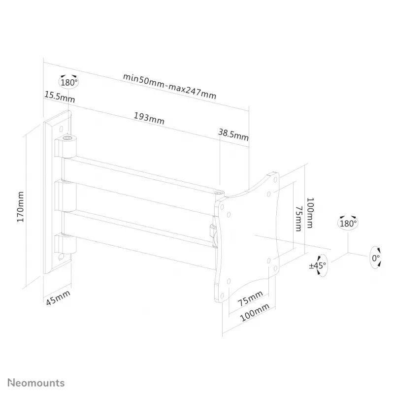 Neomounts FPMA-W820Must monitori/teleri seinale kinnitatav alus 10-27 tolli - täisliigutusega