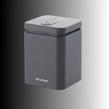Aurustav aroomidifuusor Stylies ELARAhall kuni 25 m² — vahelduvvool / aku / USB, 2 h taimer, 1,3 W, 74×74×100 mm, hall