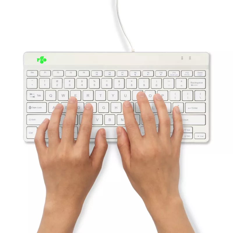 R-Go Tools ergonoomiline klaviatuur R-Go Compact Break, kompaktne klaviatuur koos pausitarkvaraga, QWERTY (US), juhtmega, valge