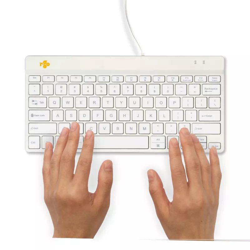 R-Go Tools ergonoomiline klaviatuur R-Go Compact Break, kompaktne klaviatuur koos pausitarkvaraga, QWERTY (US), juhtmega, valge