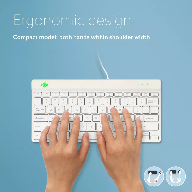 R-Go Tools ergonoomiline klaviatuur R-Go Compact Break, kompaktne klaviatuur koos pausitarkvaraga, QWERTY (US), juhtmega, valge