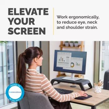 Fellowes arvutimonitori alus 3 kõrguse reguleerimisega - Hana LT monitori tõstuk - ergonoomiline reguleeritav monitori alus arvutitele - max kaal 22,6 kg - must