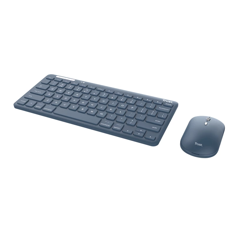 Trust Lyra klaviatuur, hiir kaasas, kontor, RF-juhtmevaba + Bluetooth, QWERTY, USA inglise keel, sinine