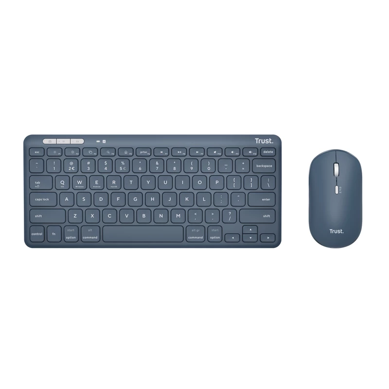 Trust Lyra klaviatuur, hiir kaasas, kontor, RF-juhtmevaba + Bluetooth, QWERTY, USA inglise keel, sinine