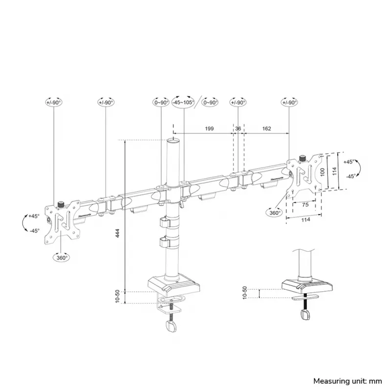 Neomounts DS60-600BL2 monitori käepide 10-32 tolli - Quick-fix - 180°-stopp