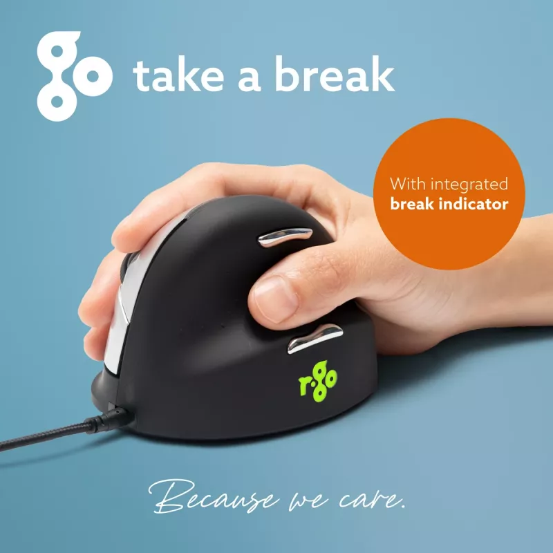 R-Go Tools Ergonomic hiir R-Go HE Break with break software, medium (hand size 165-185 mm), right-handed, Wired, Must