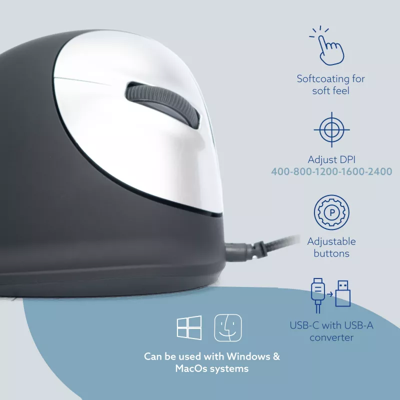 R-Go Tools Ergonomic hiir R-Go HE Break with break software, medium (hand size 165-185 mm), right-handed, Wired, Must