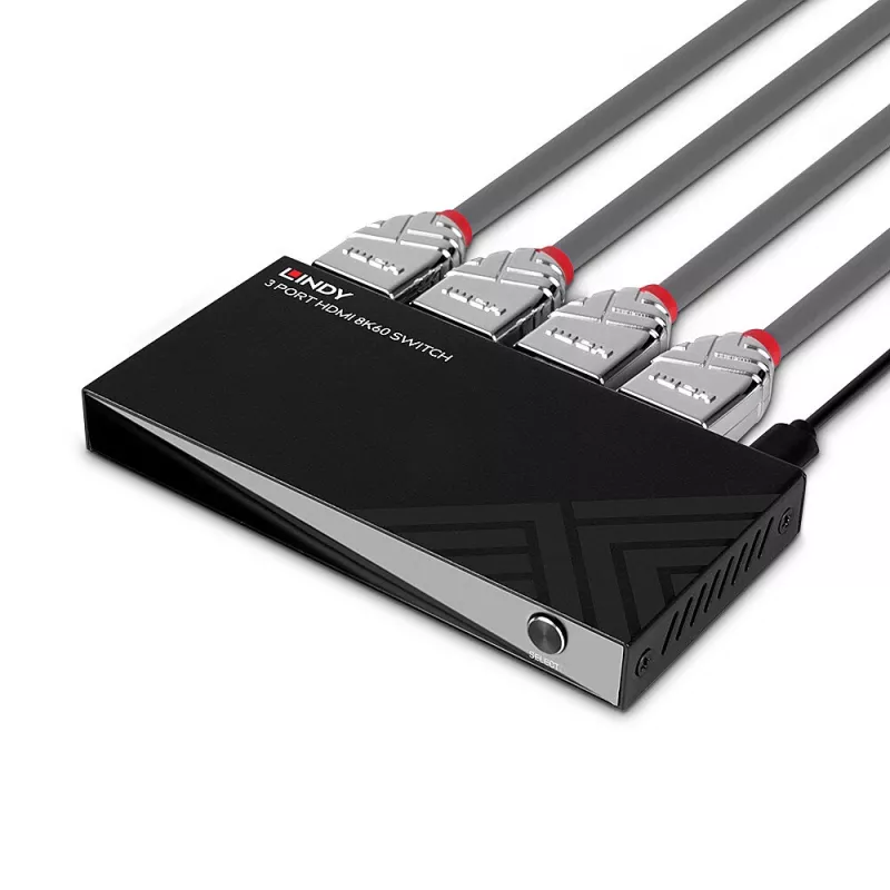 Lindy 3 pordiga HDMI 8K60 lüliti HDMI USB Micro-USB Must 4320p 48 Gbit/s