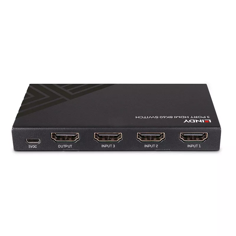 Lindy 3 pordiga HDMI 8K60 lüliti HDMI USB Micro-USB Must 4320p 48 Gbit/s