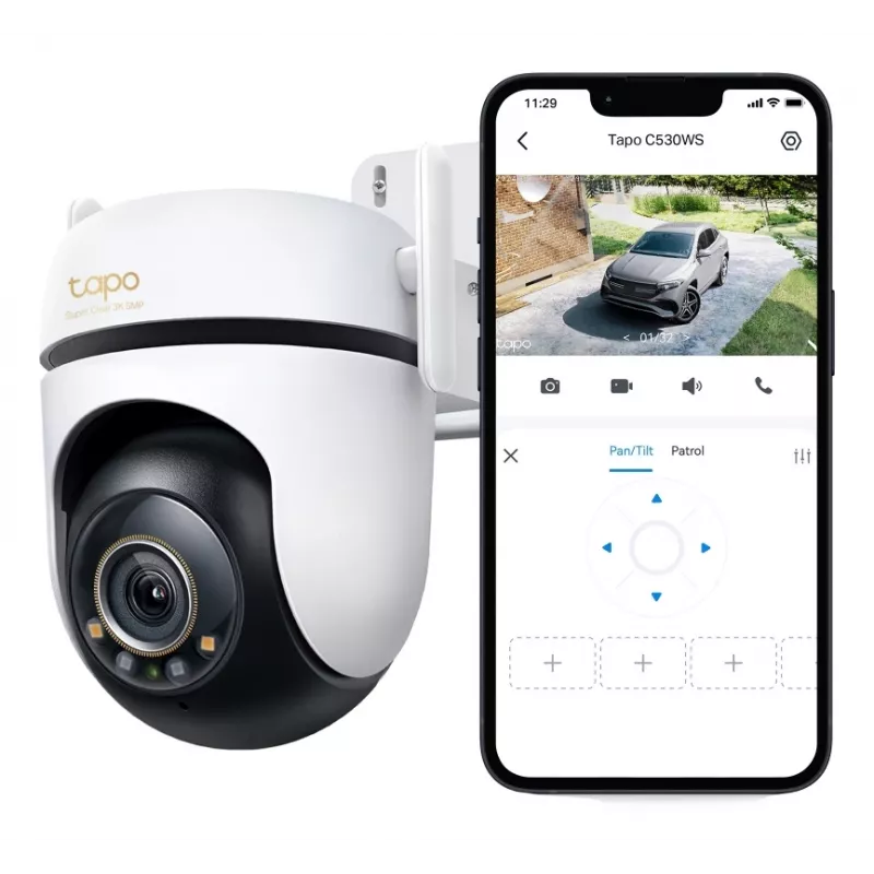 TP-Link välispanoraam-/kallutusega turvakaamera Wi-Fi kaudu SPETS: 3K 5MP (2880x1620), 2,4 GHz, 2 × välisantenni, 1 × Ethernet-port, horisontaalne 360°