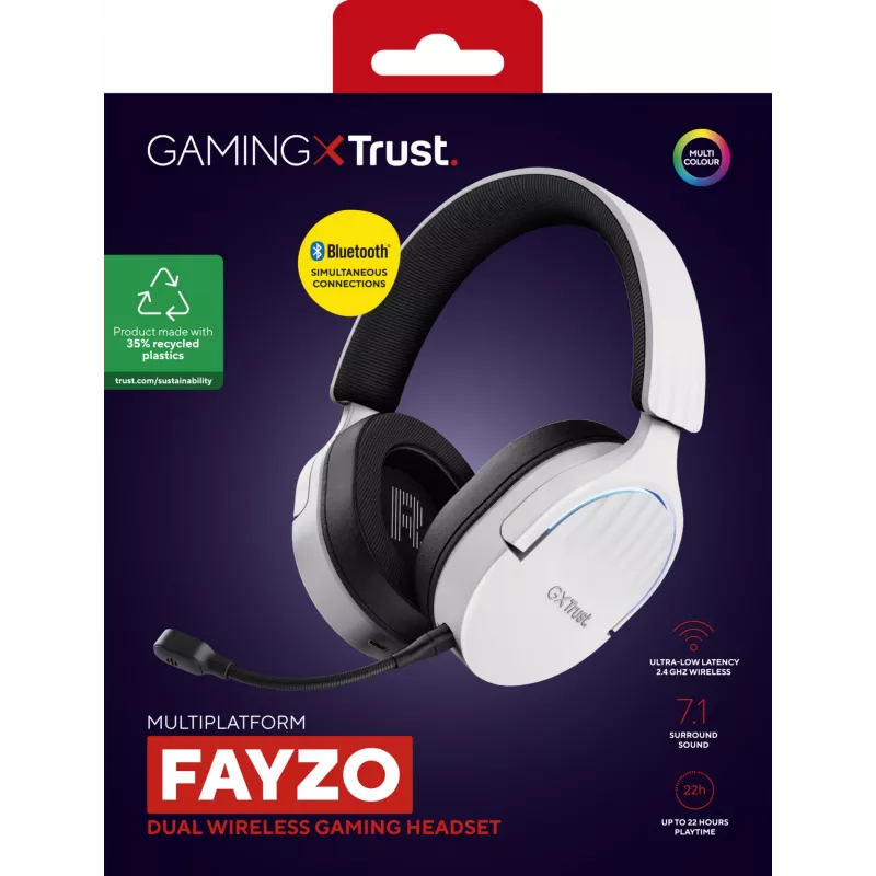 Trust GXT 491W FAYZO Peakomplekt Juhtmega ja juhtmevaba Peapael Mängimine USB USB-C Bluetooth Must, Valge