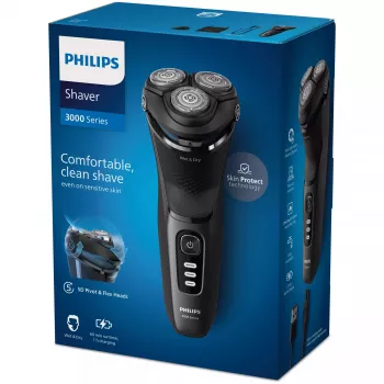 Elektriline pöörlev habemeajaja Philips 3000 Series S3244/12 – 3 pead, Märg ja kuiv, Li-Ion, 60 min tööaeg, hüpiktrimmer, pestav, must