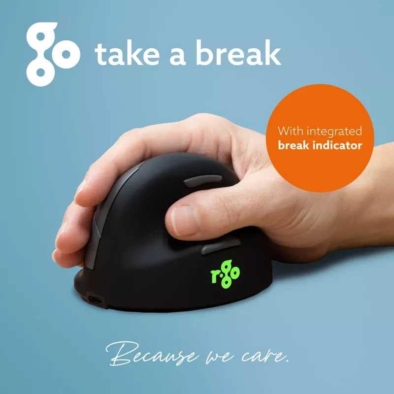 R-Go Tools ergonoomiline hiir R-Go HE Break koos pausitarkvaraga, suur (käe suurus ≥ 185 mm), paremakäeline, Bluetooth, must