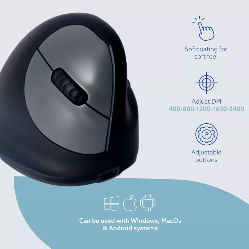 R-Go Tools ergonoomiline hiir R-Go HE Break koos pausitarkvaraga, suur (käe suurus ≥ 185 mm), paremakäeline, Bluetooth, must