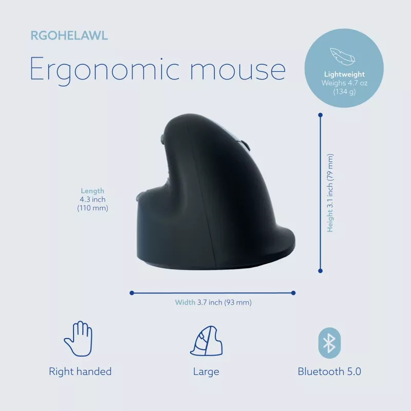 R-Go Tools ergonoomiline hiir R-Go HE Break koos pausitarkvaraga, suur (käe suurus ≥ 185 mm), paremakäeline, Bluetooth, must