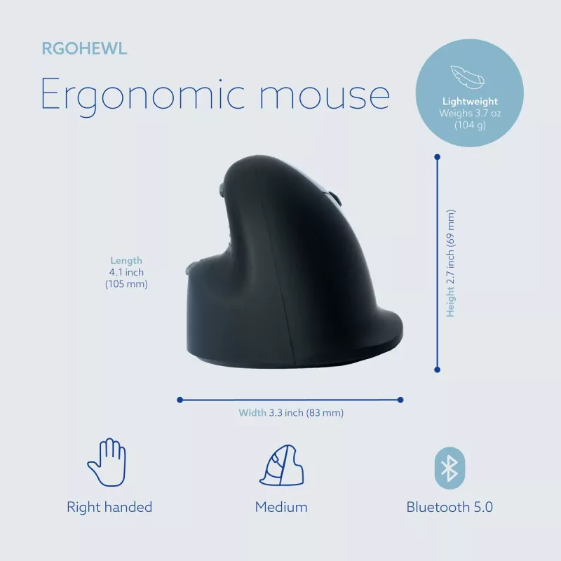 R-Go Tools Ergonoomiline hiir R-Go HE Break koos pausitarkvaraga, keskmine (käe suurus 165-185 mm), paremale käele, Bluetooth, must