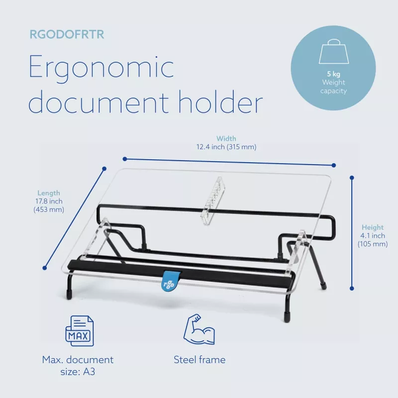 R-Go Tools Dokumendihoidja R-Go Flex Read, ergonoomiline, pehme poroloonist randmetoega, läbipaistev akrüül